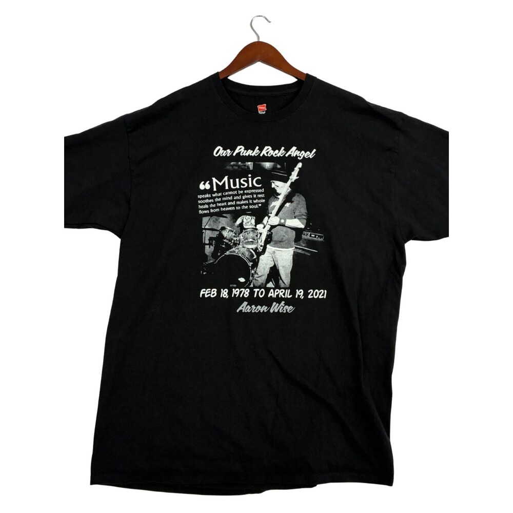 Aaron Wise Memorial Punk Rock Angel Music Tribute Black T-Shirt Hanes Adult XL